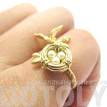 Sparrow and Bird Nest on A Branch Wrap Around Adjustable Ring in Gold | DOTOLY