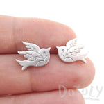 Sparrow Bird Tattoo Shaped Stud Earrings in Silver | Allergy Free | DOTOLY