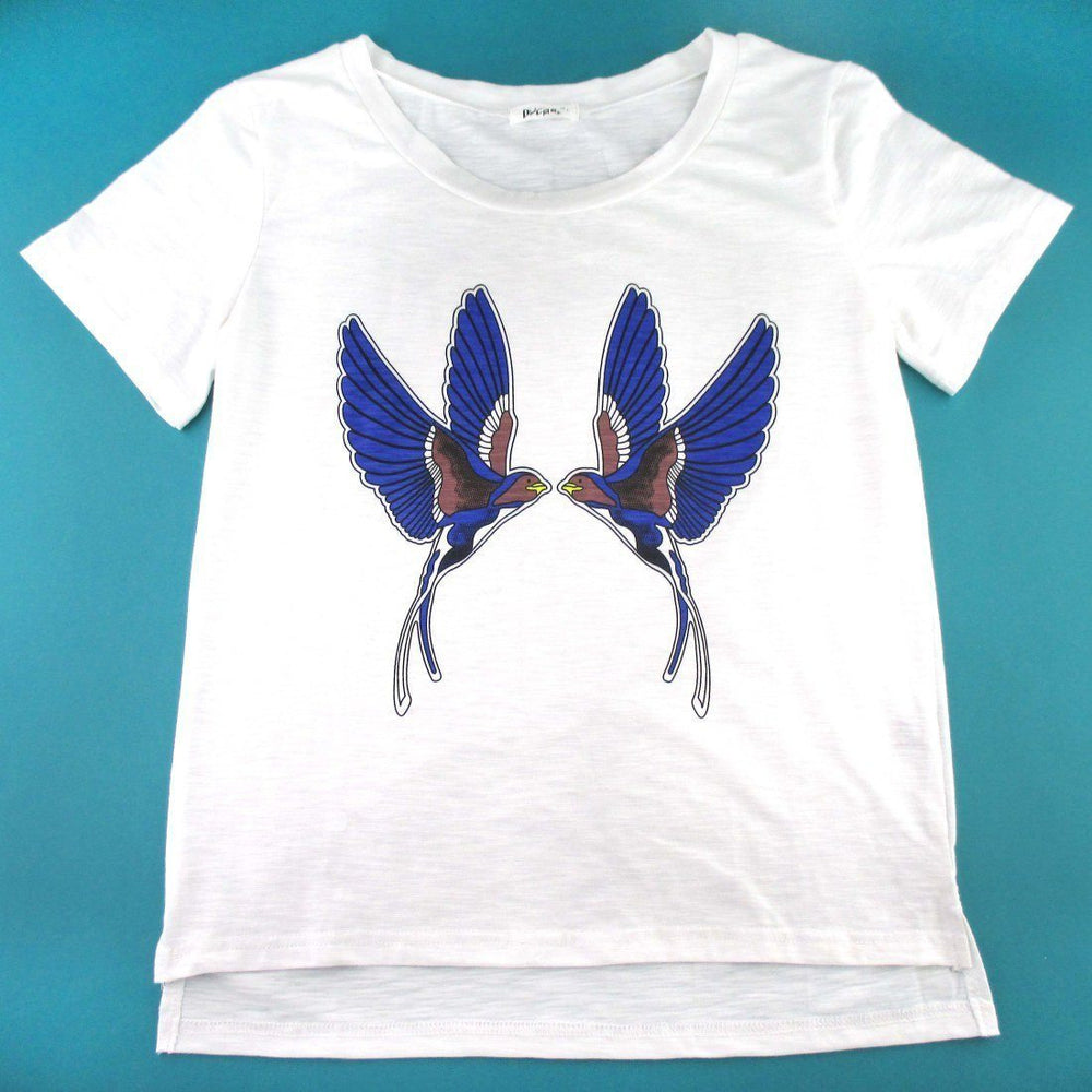Swallow Love Birds Tattoo Inspired Graphic Print T-Shirt in White | DOTOLY | DOTOLY
