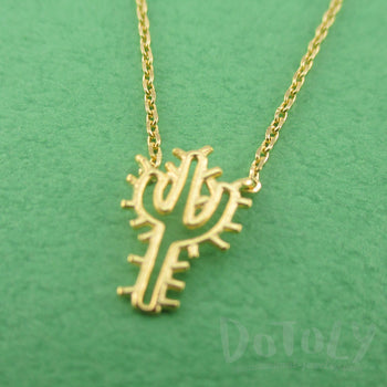 Spiky Arroyo Cactus Shaped Desert Themed Gold Charm Necklace | DOTOLY
