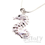 Spiny Seahorse Rhinestone Pendant Necklace in Silver | Animal Jewelry