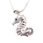 Spiny Seahorse Rhinestone Pendant Necklace in Silver | Animal Jewelry