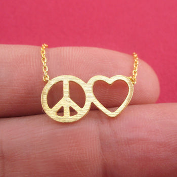 Spread Peace and Love Heart Outline Pendant Necklace