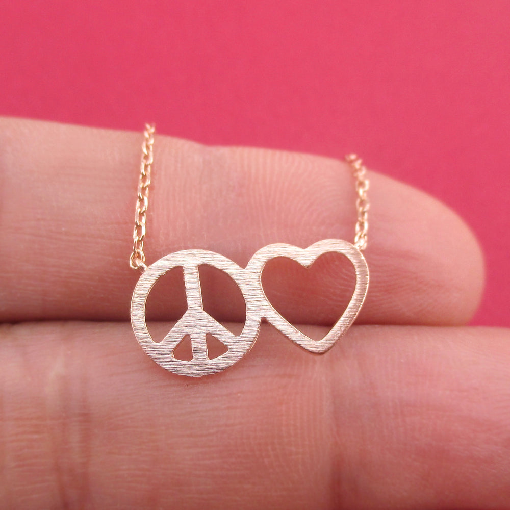 Spread Peace and Love Heart Outline Pendant Necklace