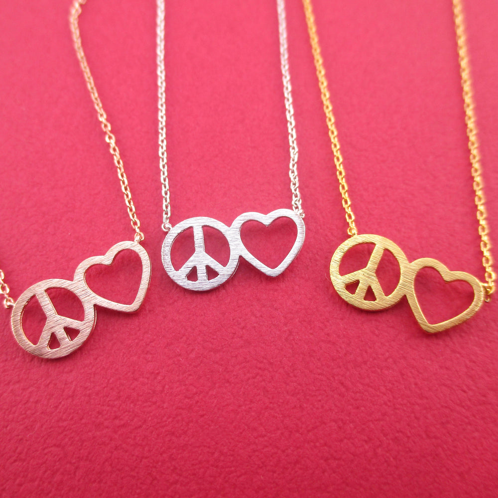 Spread Peace and Love Heart Outline Pendant Necklace