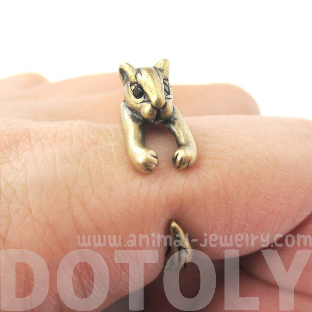 Squirrel Chipmunk Shaped Animal Wrap Around Ring in Brass | US Sizes 3 to 8.5 | DOTOLY