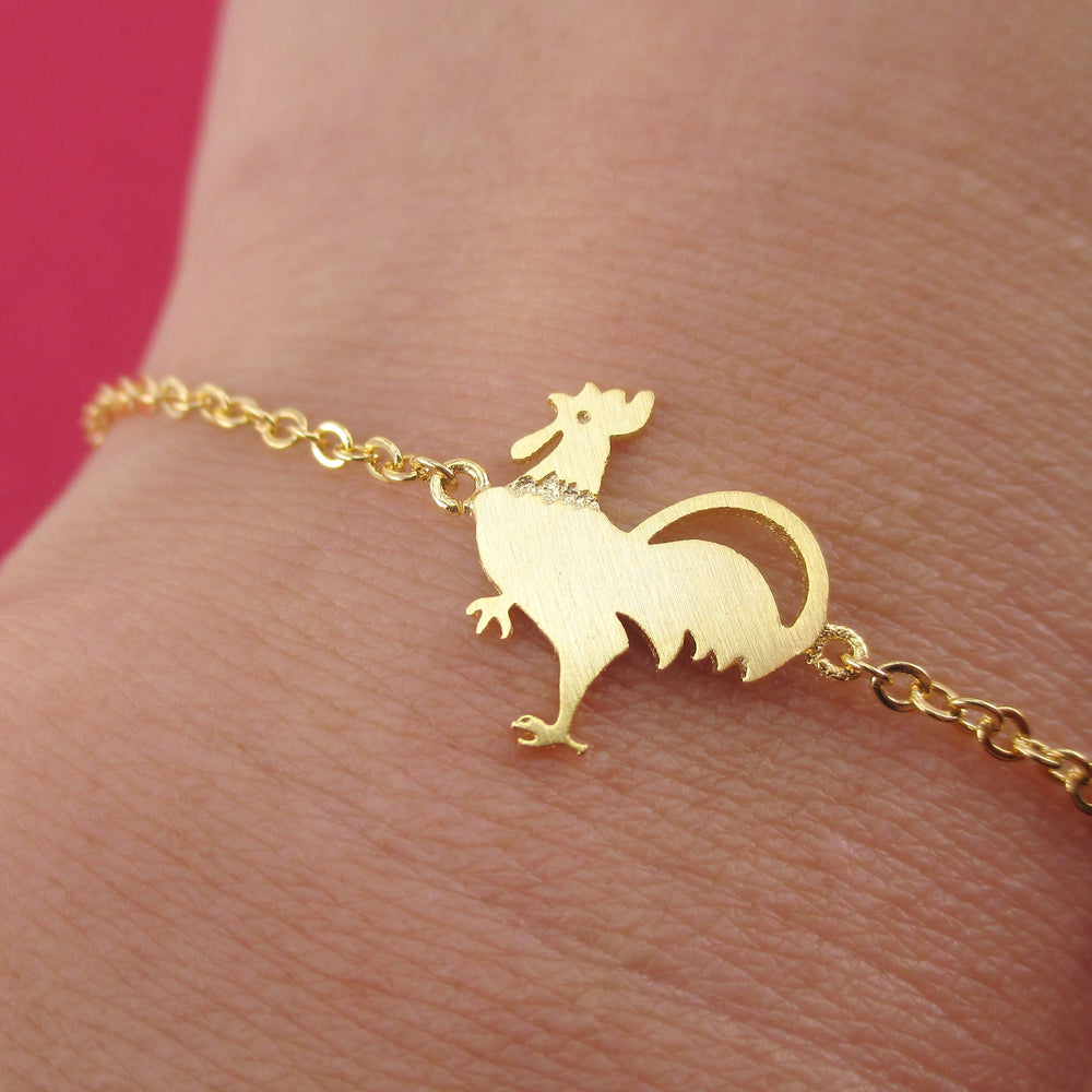  Hot Stuff Chicken Rooster Shaped Charm Bracelet in Gold or Silver
