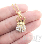 Stag Beetle Shaped Pendant Necklace in Gold with Rhinestones | DOTOLY