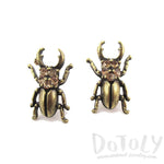 Stag Beetle with Pincers Shaped Rhinestone Stud Earrings in Brass | DOTOLY | DOTOLY