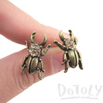 Stag Beetle with Pincers Shaped Rhinestone Stud Earrings in Brass | DOTOLY | DOTOLY