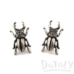 Stag Beetle with Pincers Shaped Rhinestone Stud Earrings in Silver | DOTOLY | DOTOLY