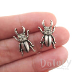 Stag Beetle with Pincers Shaped Rhinestone Stud Earrings in Silver | DOTOLY | DOTOLY