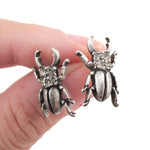 Stag Beetle with Pincers Shaped Rhinestone Stud Earrings in Silver | DOTOLY | DOTOLY