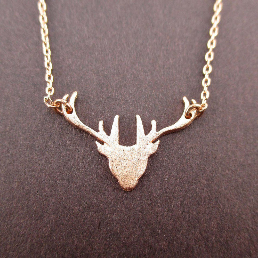 Stag Deer Doe Silhouette Shaped Pendant Necklace in Rose Gold | Animal Jewelry | DOTOLY