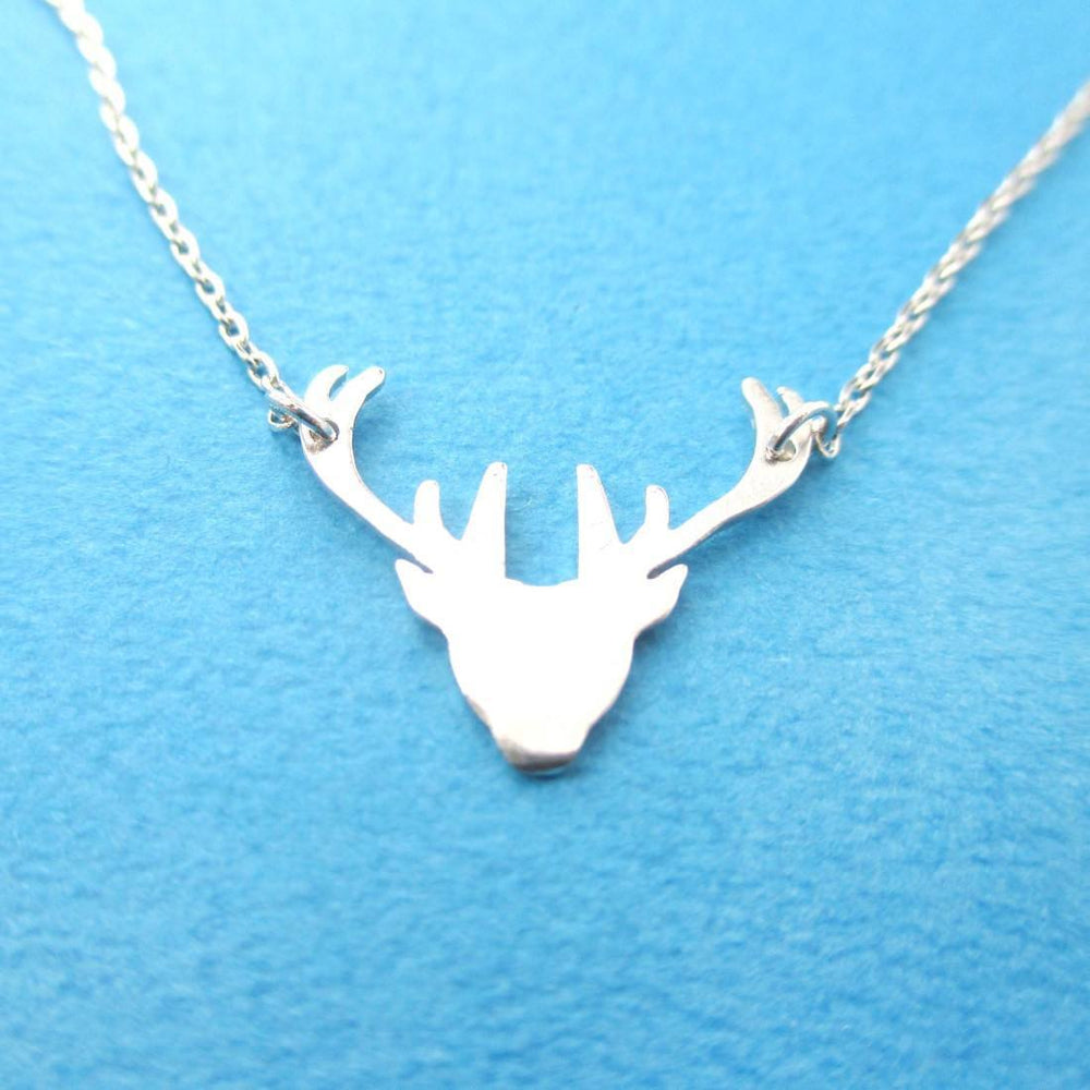Stag Deer Doe Silhouette Shaped Pendant Necklace in Silver | Animal Jewelry | DOTOLY