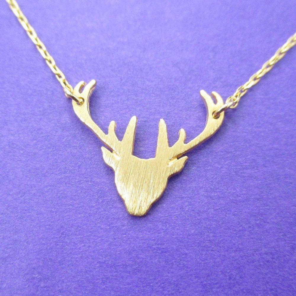 Stag Deer Doe Silhouette Shaped Pendant Necklace in Gold | Animal Jewelry | DOTOLY
