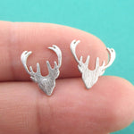 Stag Deer Doe Silhouette Shaped Stud Earrings in Silver