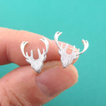 Stag Deer Doe Silhouette Shaped Stud Earrings in Silver