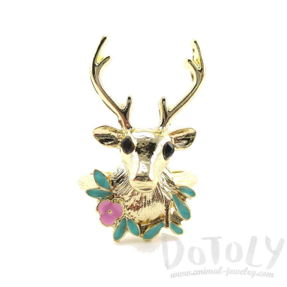 Stag Head Trophy Shaped Animal Ring in Gold | DOTOLY | DOTOLY