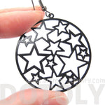 Star Outline Cut Out Round Disk Shaped Dangle Drop Earrings in Black | DOTOLY | DOTOLY