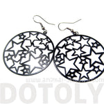 Star Outline Cut Out Round Disk Shaped Dangle Drop Earrings in Black | DOTOLY | DOTOLY