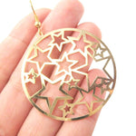 Star Outline Cut Out Round Disk Shaped Dangle Drop Earrings in Gold | DOTOLY | DOTOLY