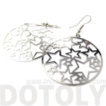 Star Outline Cut Out Round Disk Shaped Dangle Drop Earrings in Silver | DOTOLY | DOTOLY