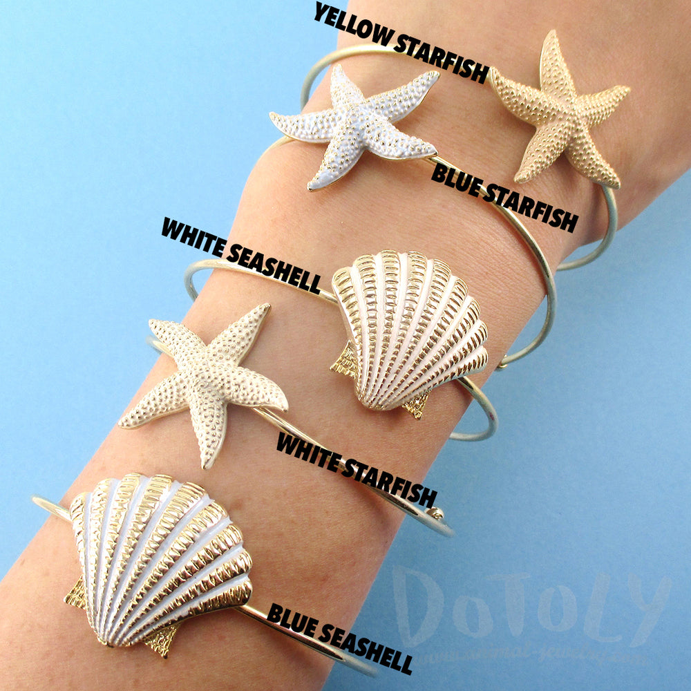 Starfish and Seashell Shaped Mermaid Inspired Bangle Bracelet Cuffs