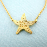 Starfish Shaped Salty Soul Sea Lovers Ocean Pendant Necklace in Gold