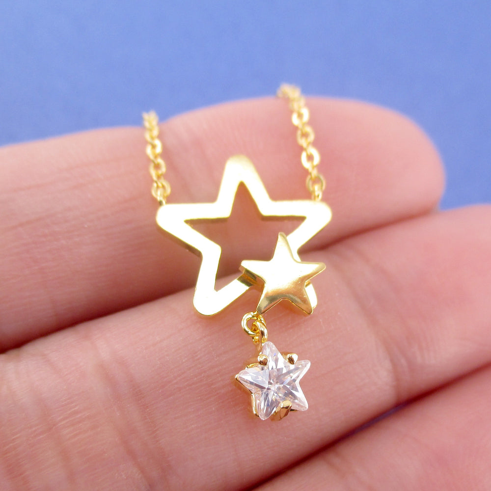Stargazer Rhinestone Stars Star Outline Shaped Choker Necklace