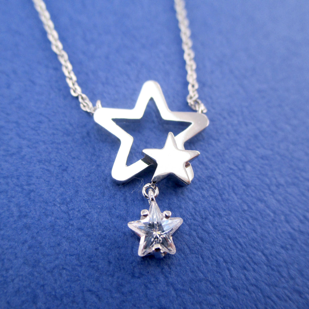 Stargazer Rhinestone Stars Star Outline Shaped Choker Necklace