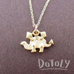 Stegosaurus Dinosaur Silhouette Shaped Pendant Necklace in Gold