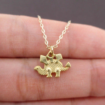 Stegosaurus Dinosaur Silhouette Shaped Pendant Necklace in Gold