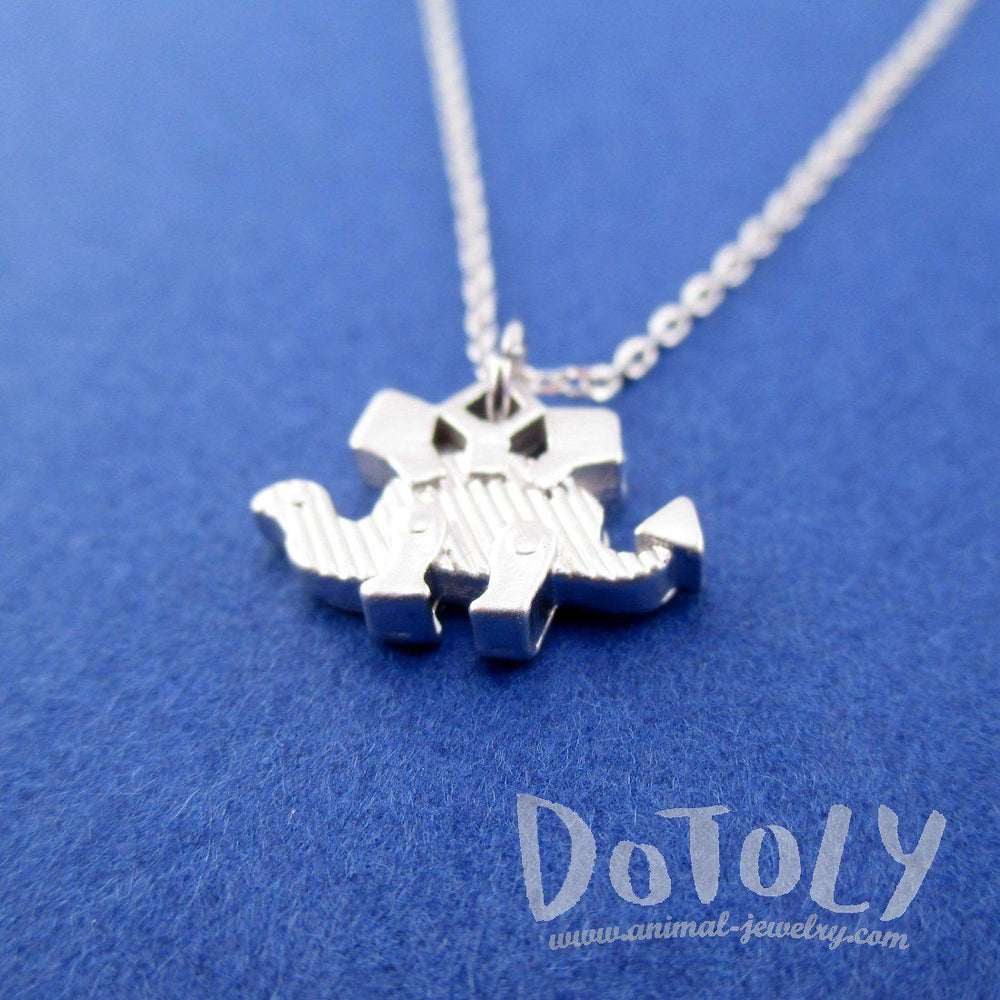 Stegosaurus Dinosaur Silhouette Shaped Pendant Necklace in Silver