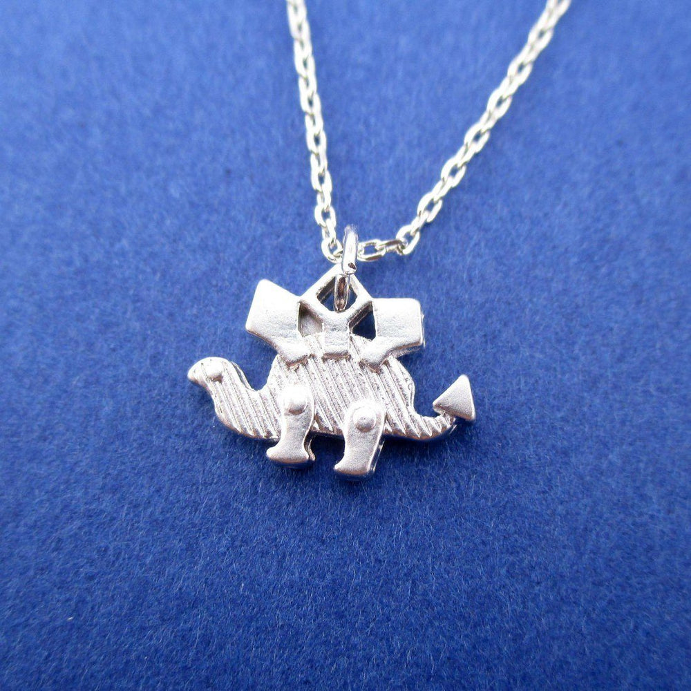 Stegosaurus Dinosaur Silhouette Shaped Pendant Necklace in Silver