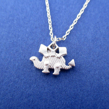 Stegosaurus Dinosaur Silhouette Shaped Pendant Necklace in Silver