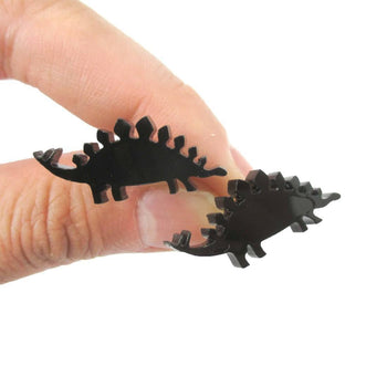 Stegosaurus Silhouette Dinosaur Shaped Laser Cut Stud Earrings in Black | DOTOLY