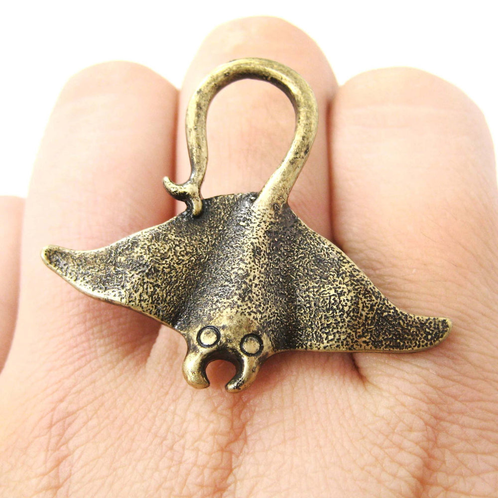 Stingray Adjustable Sea Animal Ring in Brass | Animal Jewelry | DOTOLY