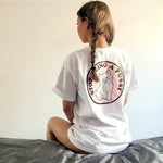 Stop Being A Pussy (Cat) Long Graphic Tee T-Shirts in White | DOTOLY