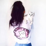 Stop Being A Pussy (Cat) Long Graphic Tee T-Shirts in White | DOTOLY