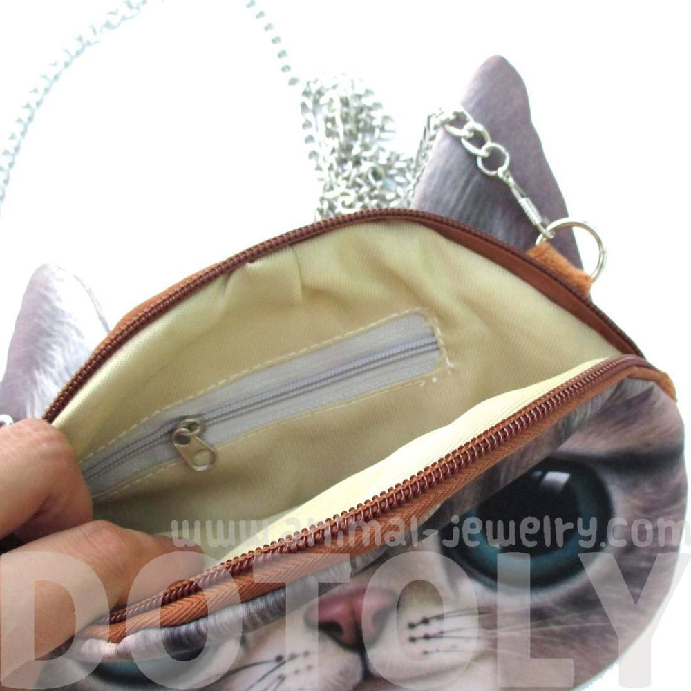 Striped Tabby Kitty Cat Face Shaped Photo Digital Print X Body Shoulder Bag | DOTOLY
