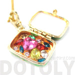 Suitcase Travel Bag Locket Full of Gems Necklace in Green - It Opens Up | Limited Edition | DOTOLY
