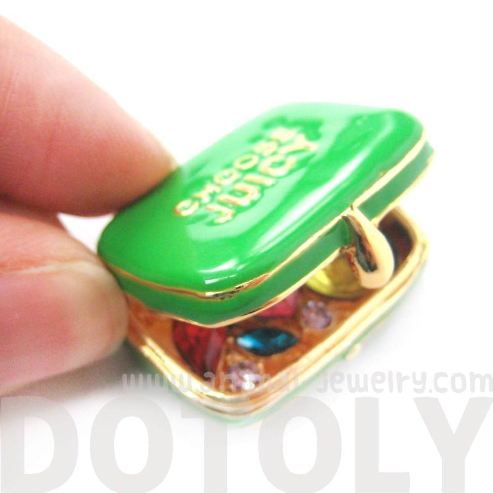 Suitcase Travel Bag Locket Full of Gems Necklace in Green - It Opens Up | Limited Edition | DOTOLY