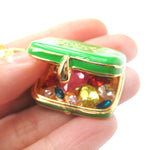 Suitcase Travel Bag Locket Full of Gems Necklace in Green - It Opens Up | Limited Edition | DOTOLY