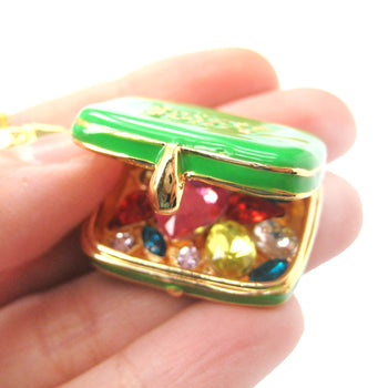 Suitcase Travel Bag Locket Full of Gems Necklace in Green - It Opens Up | Limited Edition | DOTOLY