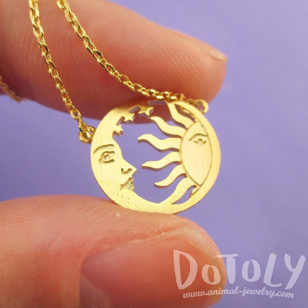 Sun and Crescent Moon Celestial Pendant Necklace in Gold | DOTOLY | DOTOLY