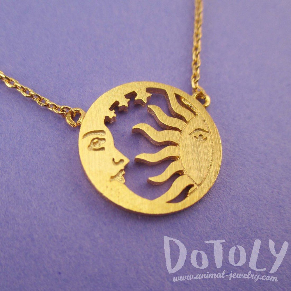 Sun and Crescent Moon Celestial Pendant Necklace in Gold | DOTOLY | DOTOLY