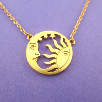 Sun and Crescent Moon Celestial Pendant Necklace in Gold | DOTOLY | DOTOLY