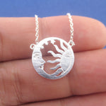 Sun and Crescent Moon Celestial Pendant Necklace in Silver or Gold
