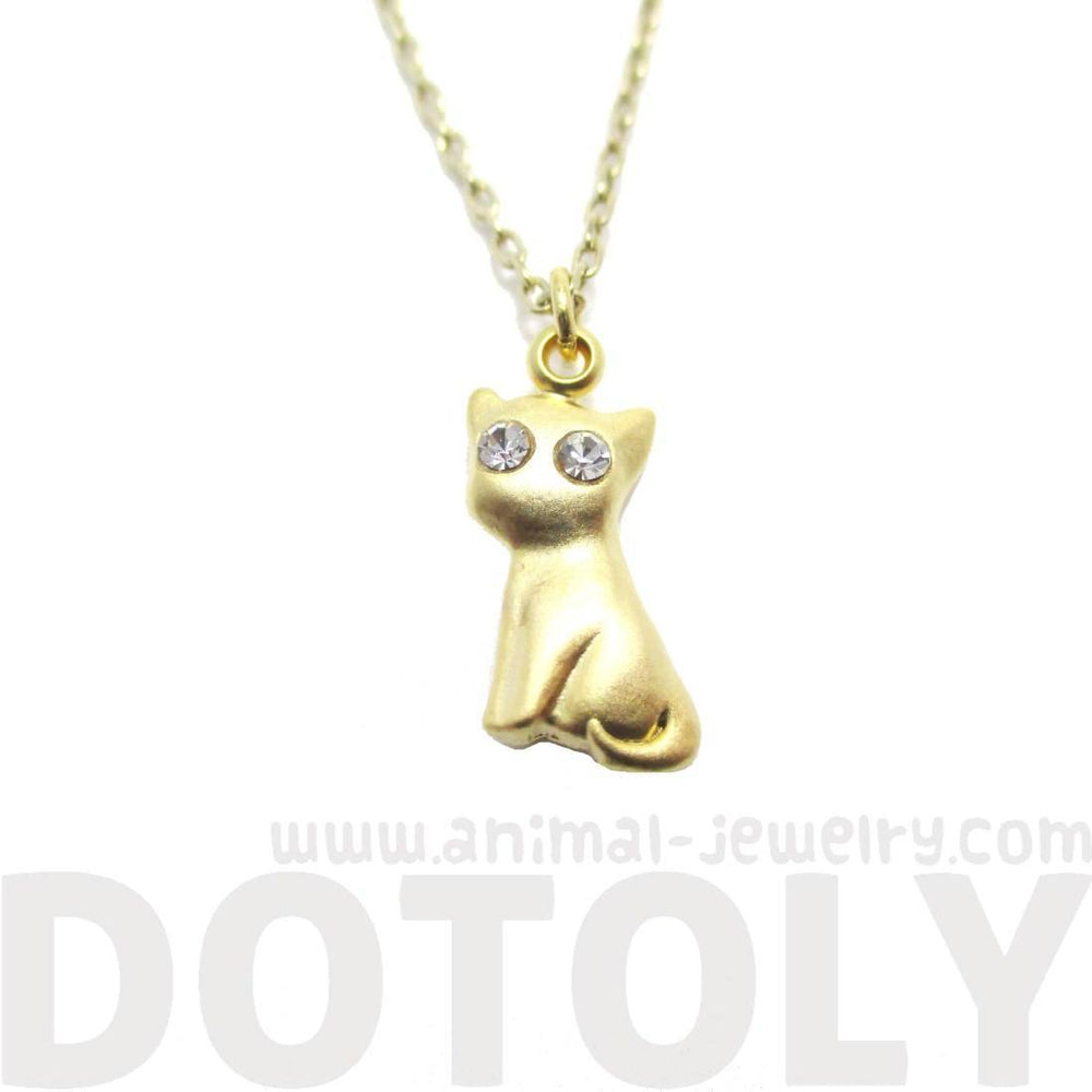 Super Cute Kitty Cat Animal Shaped Charm Necklace in Gold with Rhinestones | DOTOLY | DOTOLY